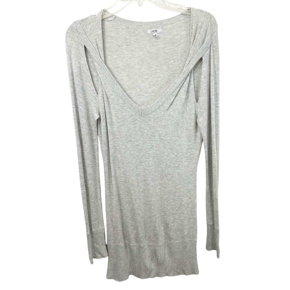Cache Medium Top Long Sweater Cut Outs Gray Knit VTG Y2K Grunge Ribbed 377
